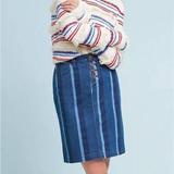 Anthropologie Skirts | Maeve Anthropologie Denim Jean Striped Pencil Skirt Button Fly Size 0 | Color: Blue | Size: 0