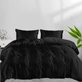 LINENWALAS Premium Organic Bamboo Duvet Sheet Set 4PC Set with Bamboo Duvet Cover, Fitted Sheet & Pillowcase - Softest, Cooling & Perfect for Skincare (Superking, Jet Black)