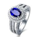 Ring Women, Delicate Ring Blue 18K White Gold VVS1 4 Claws 1.37ct Oval Blue Sapphire With Shinny Diamond Rings Promise Gifts Size L 1/2