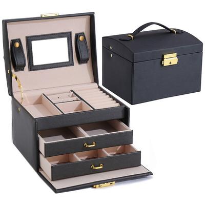 Boxes Jewelry Box, Jewelery Box Jewelry and Cosmetic Makeup Box 3-Layer Faux Leather Beauty Case