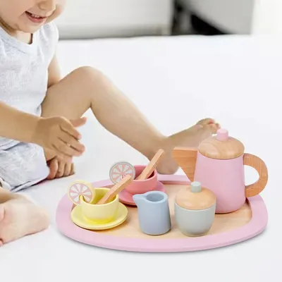 Service à thé en bois pour enfants tasse à café cuillères à café ensemble britannique en bois