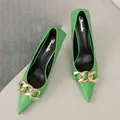 Escarpins à talons aiguilles de luxe pour femmes chaussures de soirée provoqué blanc vert