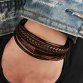 bracelet homme luxe Bracelets en cuir multicouches pour hommes et bijoux en acier inoxydable