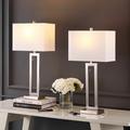 Wade Logan® Arthuree Table Lamp Set 28.5" Brass Gold Table Lamp Set w/ USB Linen/Metal in Gray | 28.5 H x 14 W x 7 D in | Wayfair