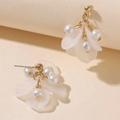 Anthropologie Jewelry | Last! White Floral Drop Acrylic Earrings W/ Pearl Detail | Color: Gold/White | Size: Os