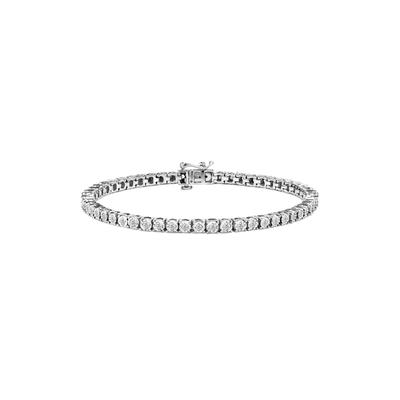 Women's Sterling Silver Miracleset Diamond Round Faceted Bezel Tennis Bracelet 6" by Haus of Brilliance in White