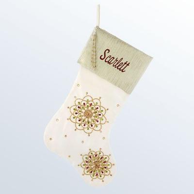 Elegant Jeweled Stocking Ivory , Ivory