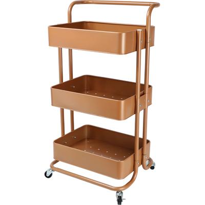 Küchenwagen ECHTWERK, braun (kupferfarben), B:32cm H:86cm T:32cm Ø:42cm, Eisen, Rollwagen, Servierwagen aus Eisen, mit 3 Ebenen und Schiebegriff, 43 x 32 x 86 cm Image