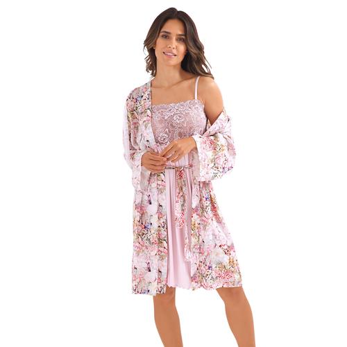 Morgenmantel WÄSCHEPUR Gr. 40/42, rosa (hellrosé, bedruckt) Damen Bademäntel Morgenmäntel