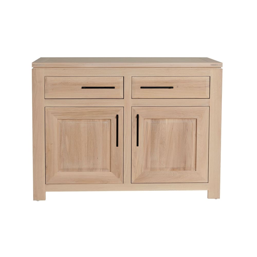 Buffet bas parisien moderne en chêne blanchi 2 portes 2 tiroirs