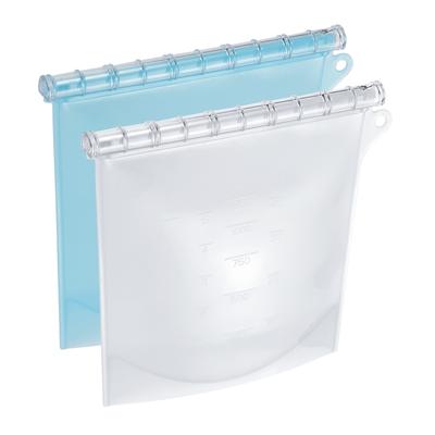 Reusable Silicone Food Fresh Bag Leak Proof Freezer Bag-White+Blue(2Pcs) - White+Blue