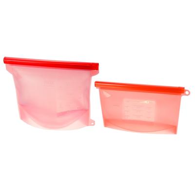 Silicone Food Storage Containers Leakproof Reusable Freezer Bags-Red(2PCS) - Red