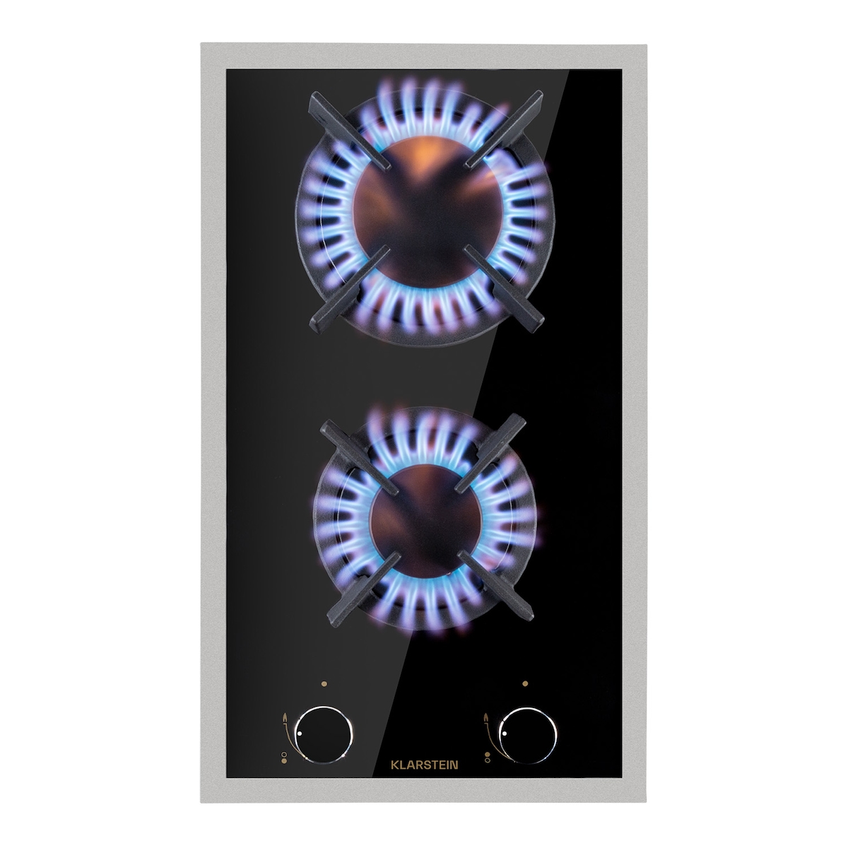 Klarstein Goldflame Domino Prime Gaskochfeld 2-flammig Messing-Brenner Glaskeramik Schwarz Image