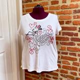 Disney Tops | Disney Parks Women's Minnie Mouse T-Shirt W/ Beading, Gems & Flounce Ruffle Hem | Color: Red/White | Size: Xxl