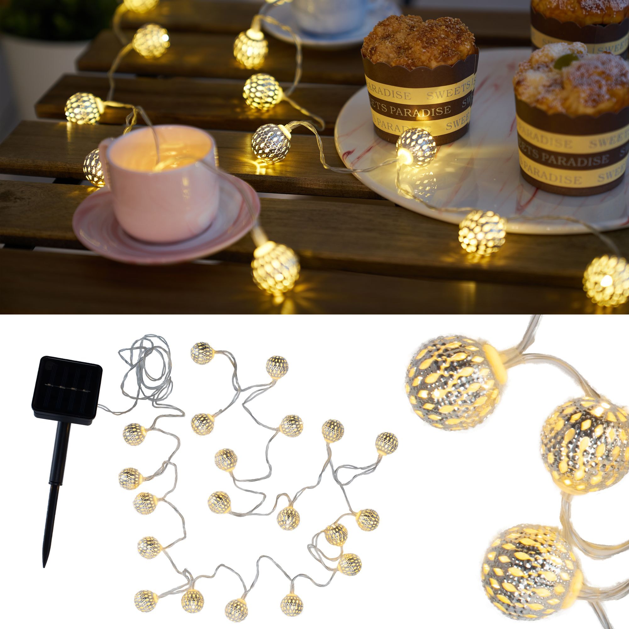 PAULEEN LED-Lichterkette "Sunshine Glamour", silber (silberfarben, schwarz), Dioden 20 Stk. Flammen 20 Stk., Lichterketten, Solarbetrieben Image