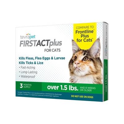 TevraPet FirstAct Plus Flea & Tick Treatment for Cats Over 1.5lbs, 3 Doses (3-mos. supply)