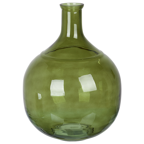 Blumenvase Olivgrün Glas 34 cm Groß mit Schmalem Hals Getönt Handgefertigt Flaschenform Deko Accessoires Wohnzimmer Schlafzimmer Flur Kamin