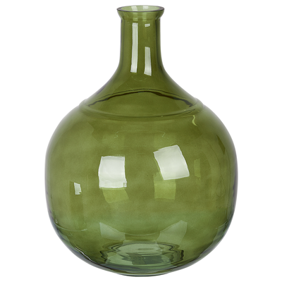 Blumenvase Olivgrün Glas 34 cm Groß mit Schmalem Hals Getönt Handgefertigt Flaschenform Deko Accessoires Wohnzimmer Schl
