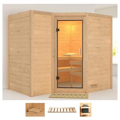Sauna KARIBU "Sanna 2", beige (naturbelassen), ohne Ofen, (ohne Ofen), Saunen, ohne Ofen