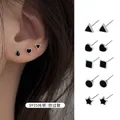 Boucles d'oreilles noires en argent pour femmes et hommes boucles d'oreilles rondes en forme de