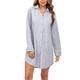 Doaraha Nachthemd Damen Langarm mit Knopfleiste, Schlafshirt mit Knöpfen Boyfriend Sleepshirt Kurz (Grau, L)