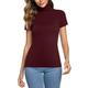 Irevial Damen Irevial Damen T-shirt Elegante Basic Slim Fit Top für Frauen Kurzen Ärmeln mit Stehkragen T Shirt, Weinrot, XXL EU