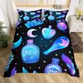 Homewish Moon And Stars Bed Set Double Blue Gradient Wishing Bottle Duvet Cover Boho Evil All Seeing Eyes Bedding Set Trippy Outer Space Comforter Cover Girls Pastel Bed Cover 3Pcs No Comforter