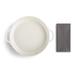 Gracie Oaks Taneria Slice Of Happy Pie Dish w/ Napkin - Stamped All Ceramic in White | 2 H x 9.5 W x 9.5 D in | Wayfair