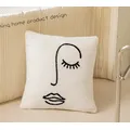 Juste de coussin brodée en laine d'agneau taie d'oreiller d'art abstrait beige nordique blanc