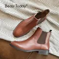 BeauToday-Bottes en cuir de veau véritable pour femme chaussures de rinçage grande taille faites