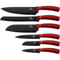 Burgundy Jeu de 6 Couteaux de Cuisine Professionnel Acier inoxydable Couteau Chef Santoku Rouge