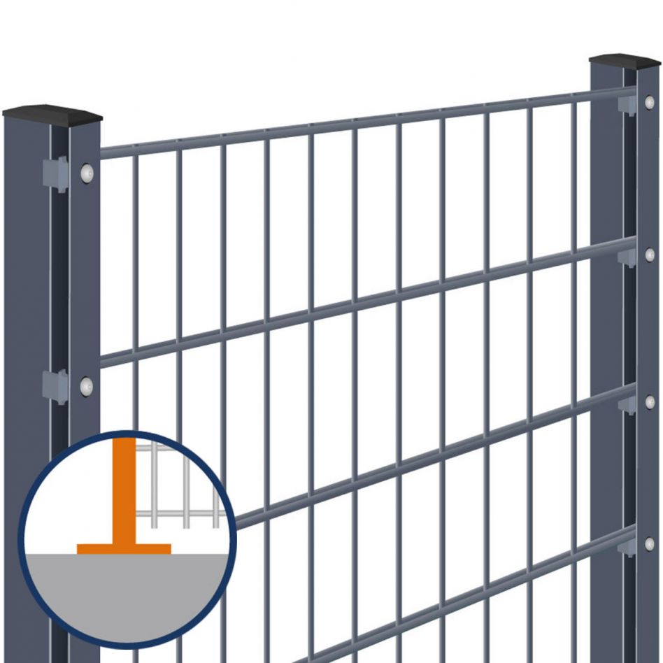 Doppelstabmattenzaun zum Aufdübeln Rundum-sorglos-Paket Anthrazit Komplettset, 1 Ecke, 1230 mm,60 m,8/6/8 mm Image