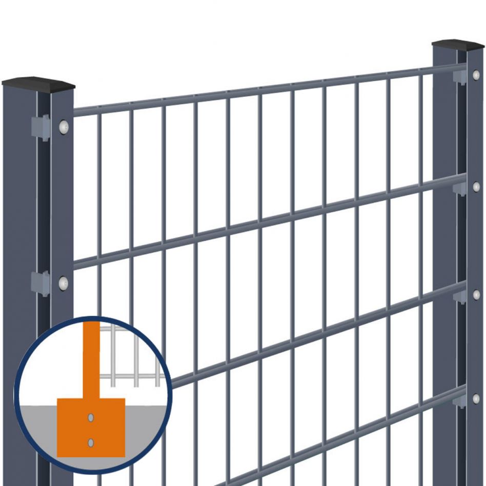 Doppelstabmattenzaun zum Aufdübeln mit Winkelplatte Rundum-sorglos-Paket Anthrazit Komplettset, 8/6/8 mm, 1430 mm,20 m Image