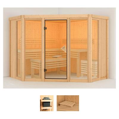 Sauna KARIBU "Astrid 2", beige (naturbelassen), ohne Ofen, (ohne Ofen), Saunen, ohne Ofen