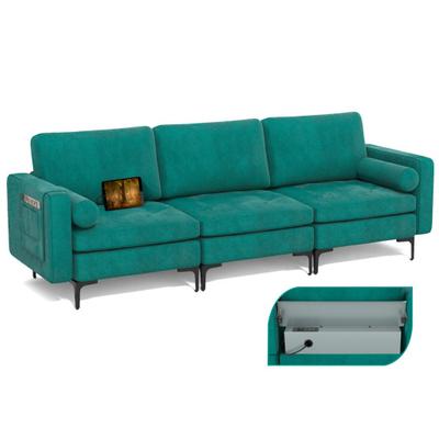 Costway Modular 1/2/3/4-Seat L-Shaped Sectional Sofa Couch with Socket USB Port-3-Seat with USB port