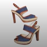 Coach Shoes | Coach Espadrilles/Wooden Demin Platform Sandals | Color: Blue/Tan | Size: 8.5