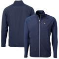 Men's Cutter & Buck Navy West Virginia Mountaineers Adapt Eco Knit Hybrid Recycled Big Tall Full-Zip Jacket