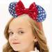 Disney Costumes | Minnie Mouse Ears Headband Blue Metallic Silver Stars Red Sequin Bow | Color: Blue/Red | Size: Osbb
