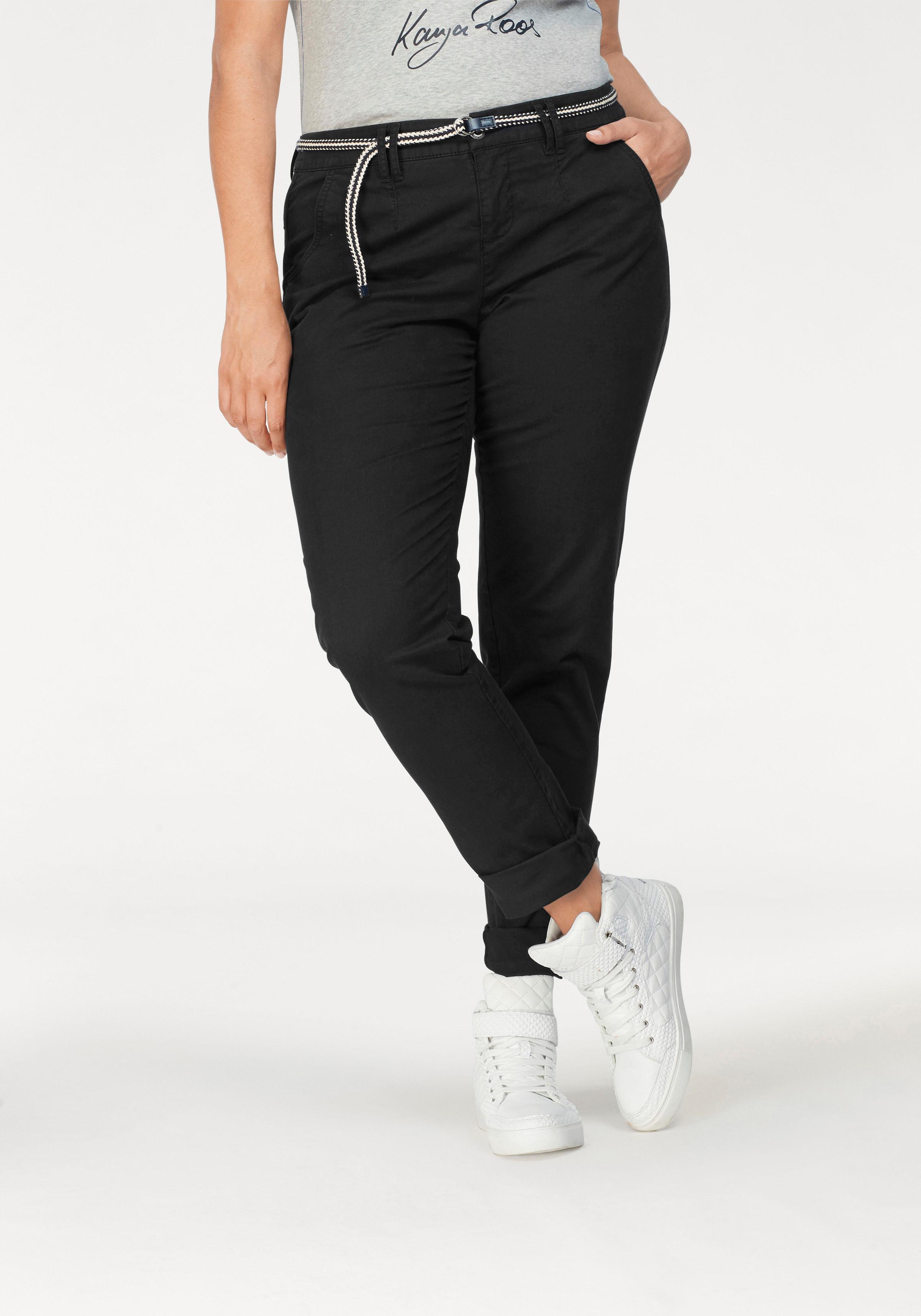 Chinohose KANGAROOS, Damen, Gr. 44, N-Gr, schwarz, Web, Obermaterial: 98% Baumwolle, 2% Elasthan, unifarben, gerade, unten schmal lang, Hosen Hose Chinohose, in schmaler Form, mit Kordel zu binden