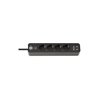 Brennenstuhl Ecolor Steckdosenleiste 4-fach mit Schalter & 2x USB, schwarz, 1,5m