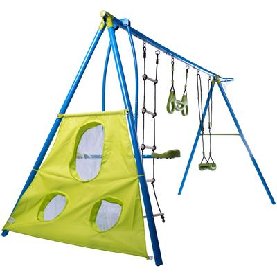 Schaukelkombination SANDORA, blau (blau, grün), Schaukeln, KinderB:383cm H:180cm L:136cm, Stahl, Kunststoff, PE, 6 Funktionen, Aufbaumaße H x L x B 180 x 136 x 383 cm, B:383cm H:180cm L:136cm