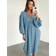 Linad-Robe de nuit à manches lanterne pour femmes vêtements de nuit à col en V robes en coton pour