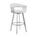 Oliver 30 Inch Bar Stool, Vegan Faux Leather, Swivel, Slatted, White Chrome