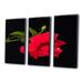 Ebern Designs Bright Red Hibiscus On Black - Floral Framed Canvas Wall Art Set Of 3 Canvas, Wood in Black/Green/Red | 32 H x 48 W x 1 D in | Wayfair