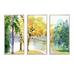 Winston Porter Beautiful Autumn Forest Watercolor - Landscape Framed Canvas Wall Art Set Of 3 Canvas, Wood in White | 28 H x 36 W x 1 D in | Wayfair