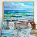 Highland Dunes Blue Ocean Waves Scenery V - Nautical & Coastal Canvas Wall Decor Canvas in Blue/Brown/Green | 12 H x 20 W x 1 D in | Wayfair