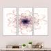 Winston Porter Perfect Glowing Fractal Flower In Purple - Floral Framed Canvas Wall Art Set Of 3 Canvas, in White | 28 H x 36 W x 1 D in | Wayfair