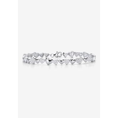 Women's 1/10 Cttw. Diamond Platinum Over Sterling Silver Heart-Link Bracelet 8