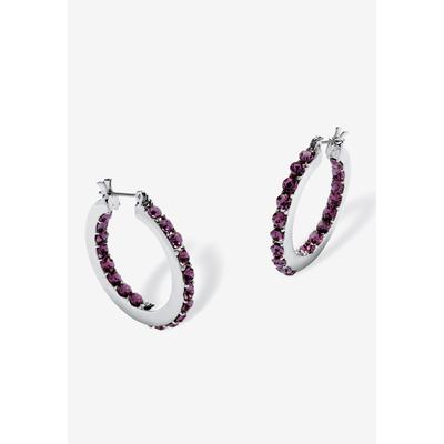 Women's Birthstone Inside-Out Hoop Earrings In Silvertone (31Mm) by PalmBeach Jewelry in February