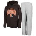 Youth Brown/Heather Gray Cleveland Browns Double Up Pullover Hoodie & Pants Set